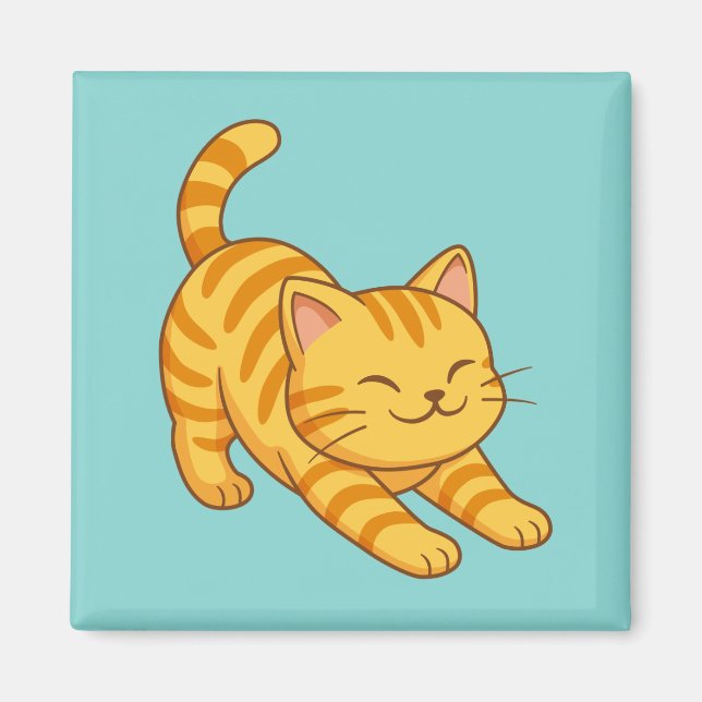 Stretching Orange Tabby Cat Green Magnet (Front)
