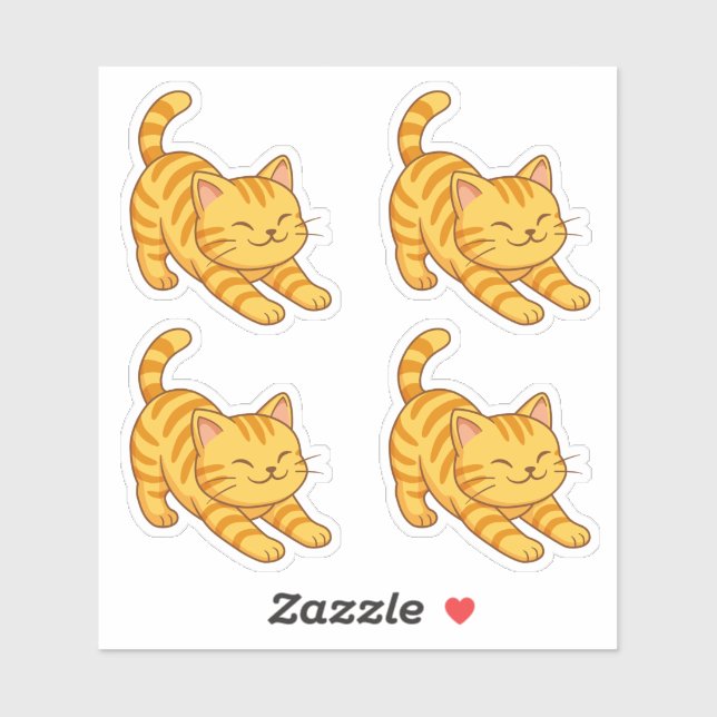 Stretching Orange Tabby Cat Set of 4 (Sheet)