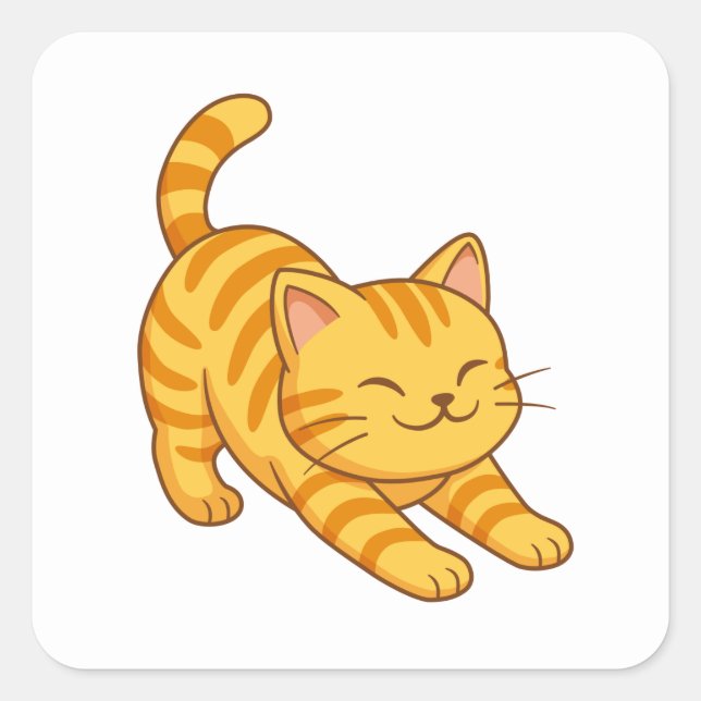 Stretching Orange Tabby Cat Square Sticker (Front)