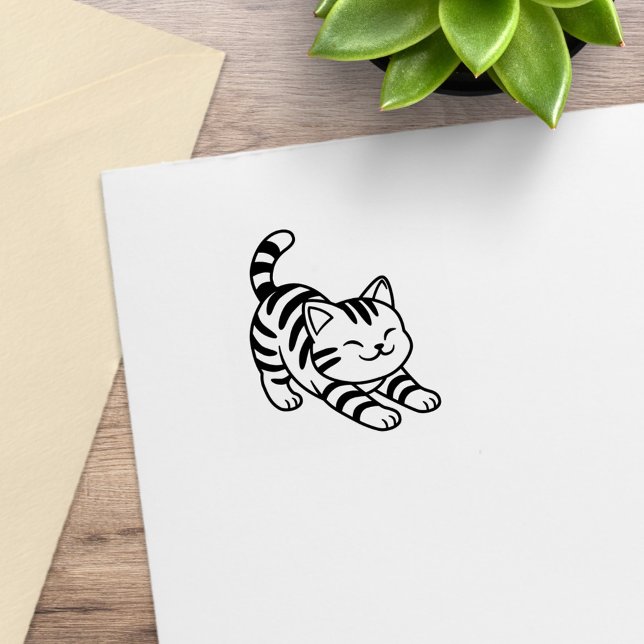 Stretching Tabby Cat 1x1 Rubber Stamp (Creator Uploaded)