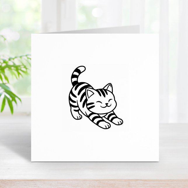 Stretching Tabby Cat 1x1 Rubber Stamp (Creator Uploaded)