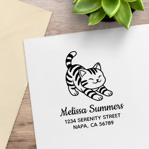 Stretching Tabby Cat Address Rubber Stamp