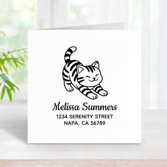 Stretching Tabby Cat Address Rubber Stamp (Creator Uploaded)