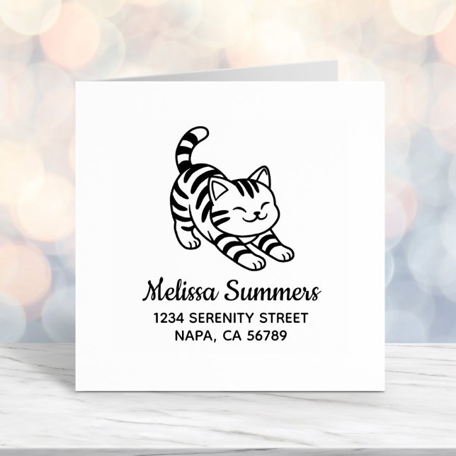 Stretching Tabby Cat Address Self-inking Stamp (Creator Uploaded)