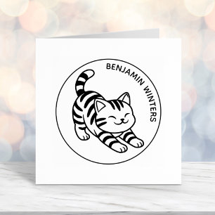 Stretching Tabby Cat Custom Text Self-inking Stamp