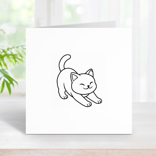 Stretching White Cat 1x1 Rubber Stamp (Creator Uploaded)