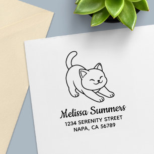 Stretching White Cat Address Self-inking Stamp