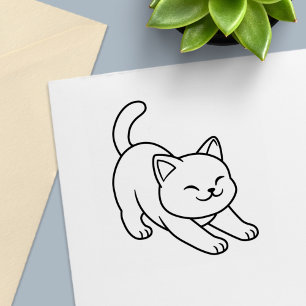 Stretching White Cat Self-inking Stamp