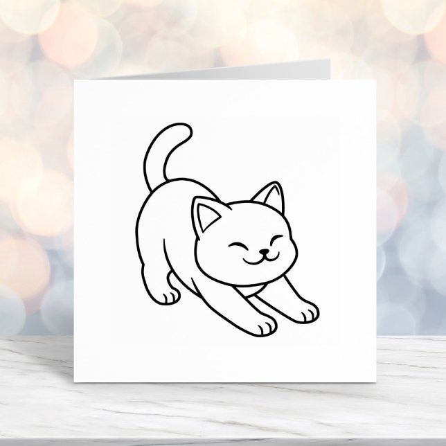 Stretching White Cat Self-inking Stamp (Creator Uploaded)