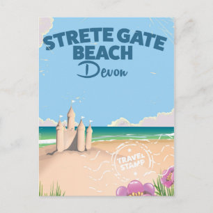 Strete Gate Beach Devon vintage travel poster Postcard