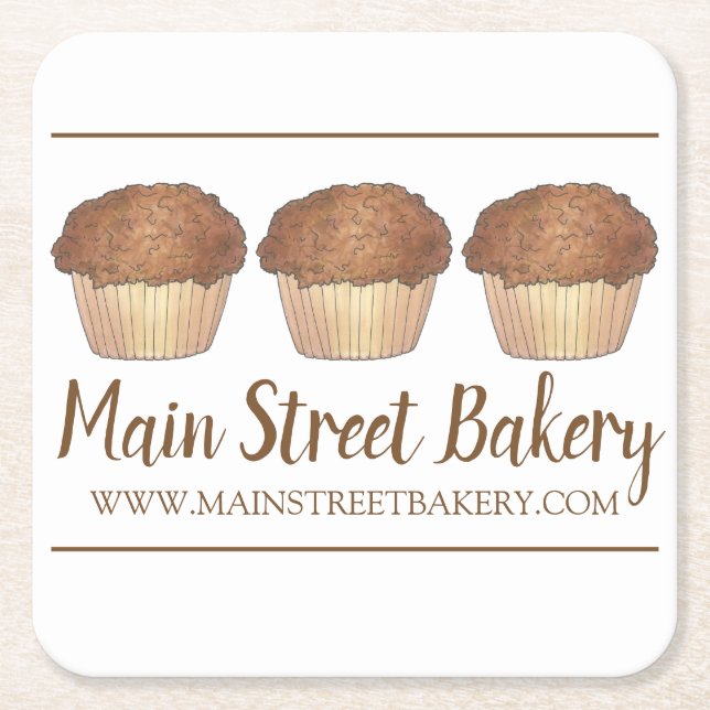 Streusel Crumb Muffin Baked Goods Bakery Bake Shop Square Paper Coaster (Front)