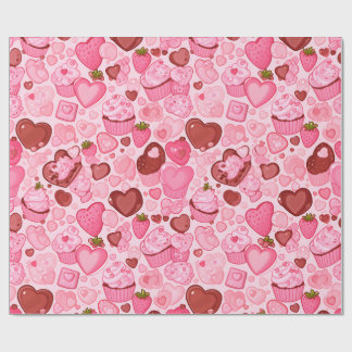 Strewberry Heart Cupcake Valentine Seamless Wrapping Paper