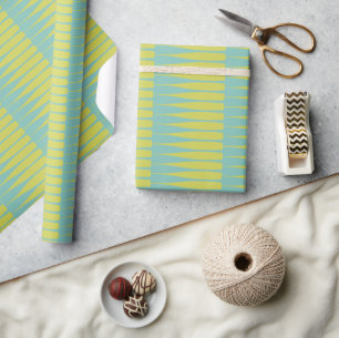Striation Aqua Chartreuse Stripe Wrapping Paper