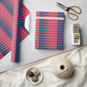 Striation Navy and Red Stripe Wrapping Paper