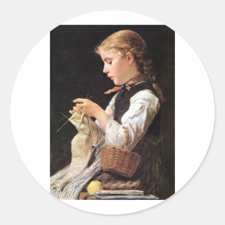 Strickendes Mädchen Knitting Girl Classic Round Sticker
