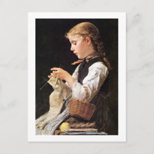 Strickendes Mädchen Knitting Girl Postcard