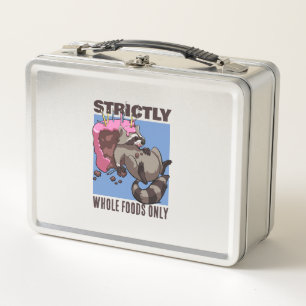 Strictly Whole Foods Only Racoon Cake Cartoon Metal Lunch Box
