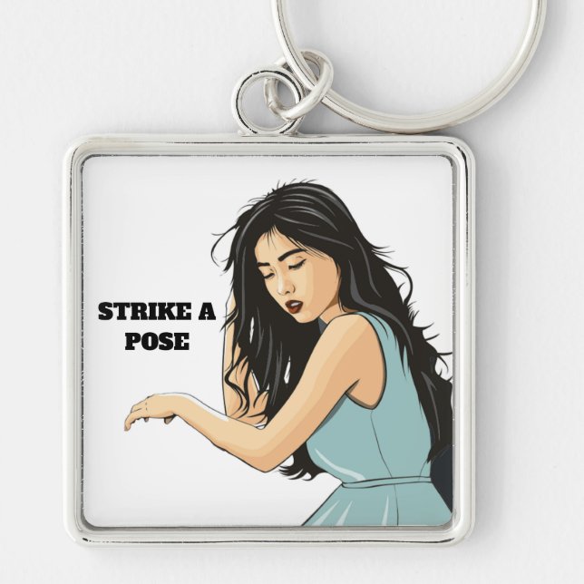 "STRIKE A POSE" ASIAN LADY KEY RING (Front)