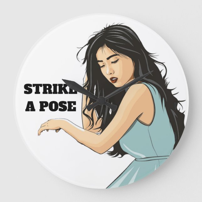 "STRIKE A POSE" ASIAN LADY LARGE CLOCK (Front)
