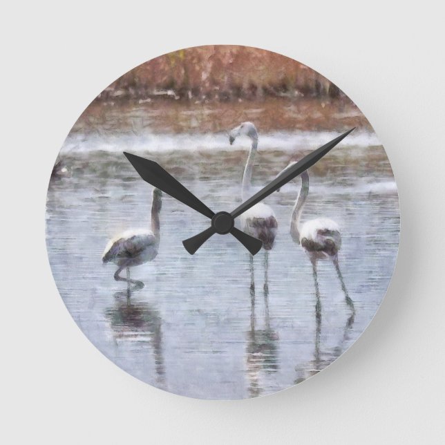 Strike A Pose Flamingo Watercolor Round Clock (Front)