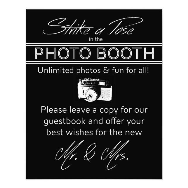 Strike a Pose Photo Booth Sign in Black (Front)