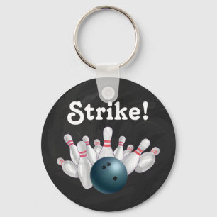 Strike! Blue Bowling Ball with Pins Key Chain