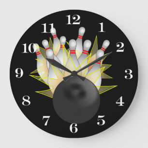STRIKE! Bowling Ball And Pins Large Clock