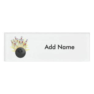 STRIKE! Bowling Ball And Pins Name Tag