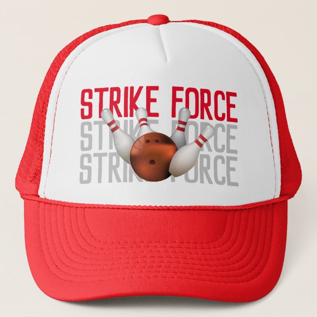 Strike Force Bowler Bowling League Trucker Hat (Front)