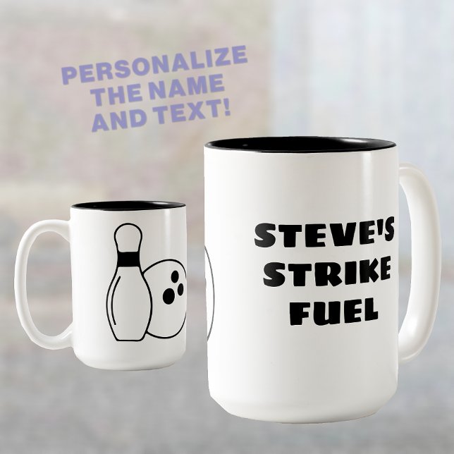 Strike Fuel Personalised Bowling Two-Tone Coffee Mug (🎳 Fuel your strikes in style! ☕)
