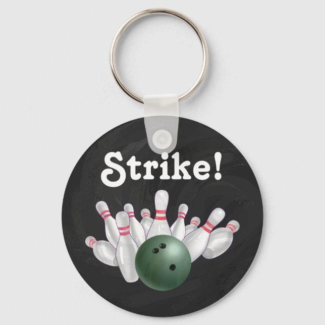 Strike! Green Bowling Ball with Pins Key Chain (Front)