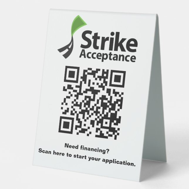 Strike Kiosk - Table Tent Sign (Front)