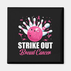 Strike Out Bowling Ball Pins Breast Cancer Pink Ri Magnet