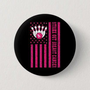 Strike Out Bowling Ribbon Usa Flag Breast Cancer A 6 Cm Round Badge