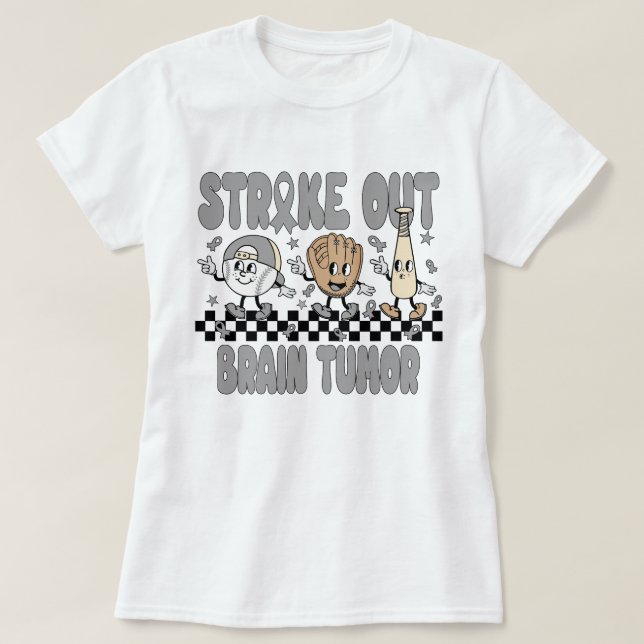 Strike Out Brain Tumour Grey Ribbon Chessboard T-Shirt (Design Front)