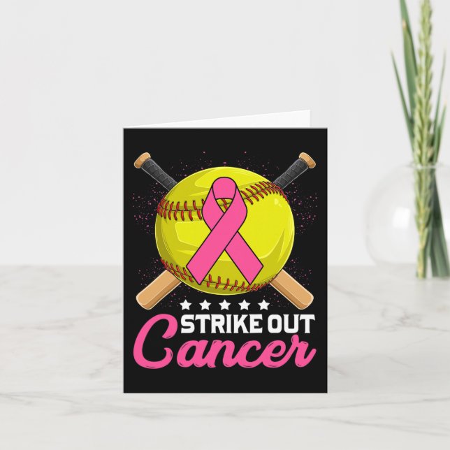 Strike Out Breast Cancer Awareness Day Pink Ribbon Card (Front)