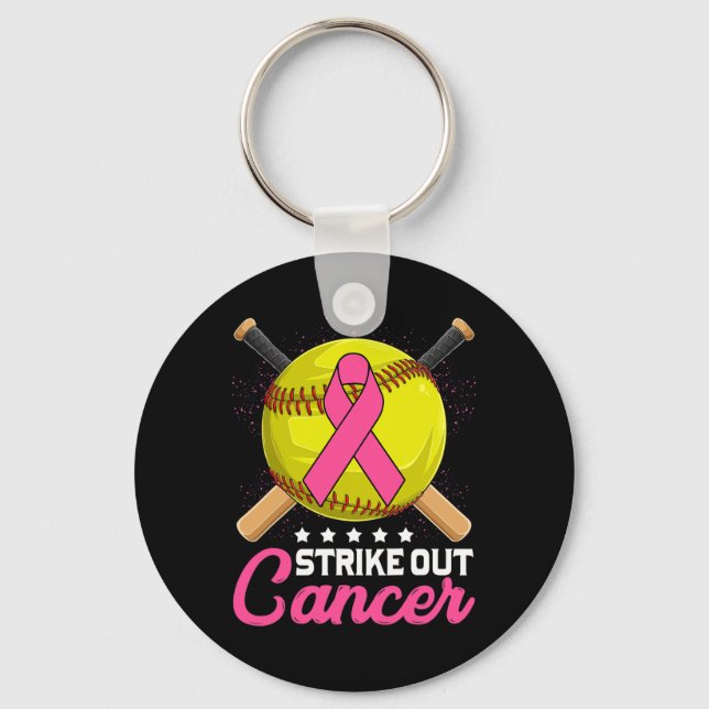 Strike Out Breast Cancer Awareness Day Pink Ribbon Key Ring (Front)