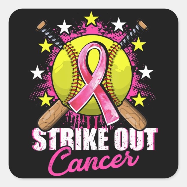 Strike Out Breast Cancer Awareness Day Pink Ribbon Square Sticker (Front)
