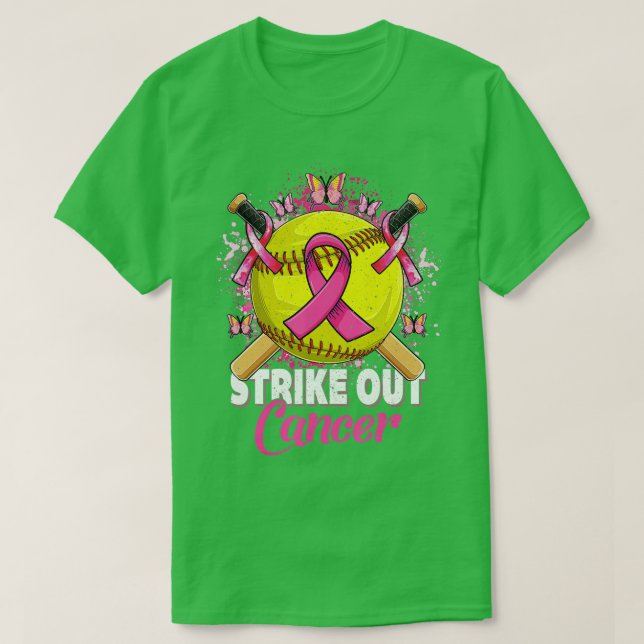 Strike Out Breast Cancer Awareness Day Pink Ribbon T-Shirt (Design Front)