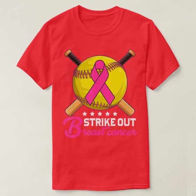 Strike Out Breast Cancer Awareness Day Pink Ribbon T-Shirt (Design Front)