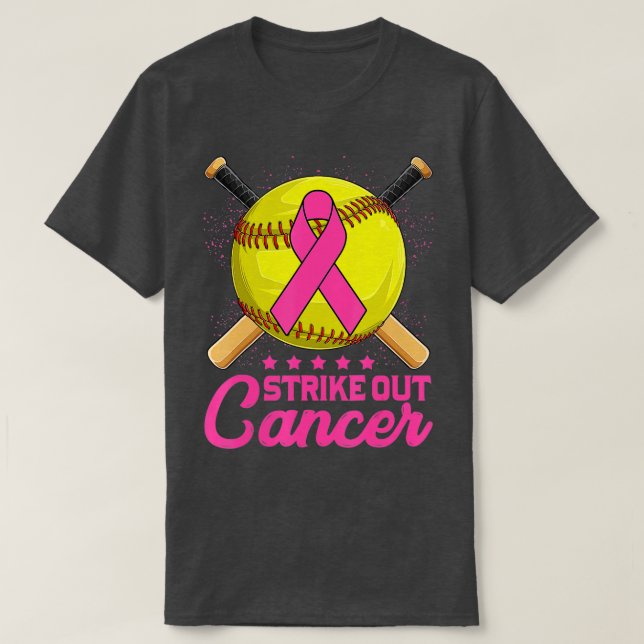 Strike Out Breast Cancer Awareness Day Pink Ribbon T-Shirt (Design Front)