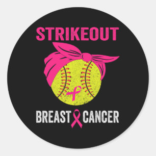 Strike Out Breast Cancer Awareness Messy Bun Softb Classic Round Sticker