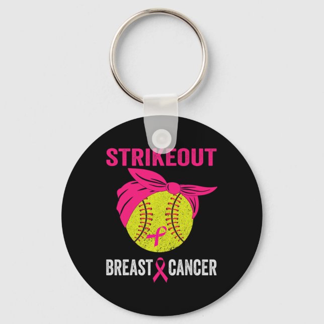 Strike Out Breast Cancer Awareness Messy Bun Softb Key Ring (Front)
