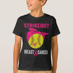 Strike Out Breast Cancer Awareness Messy Bun Softb T-Shirt