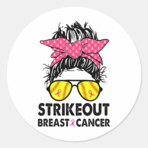 Strike Out Breast Cancer Awareness Messy Bun Softl Classic Round Sticker