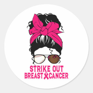 Strike Out Breast Cancer Awareness Messy Bun Softl Classic Round Sticker
