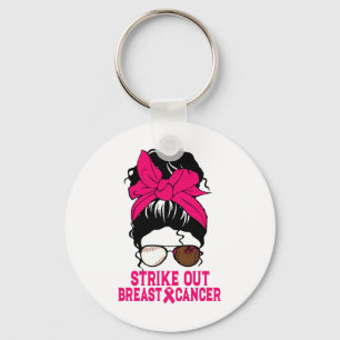 Strike Out Breast Cancer Awareness Messy Bun Softl Key Ring