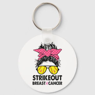 Strike Out Breast Cancer Awareness Messy Bun Softl Key Ring