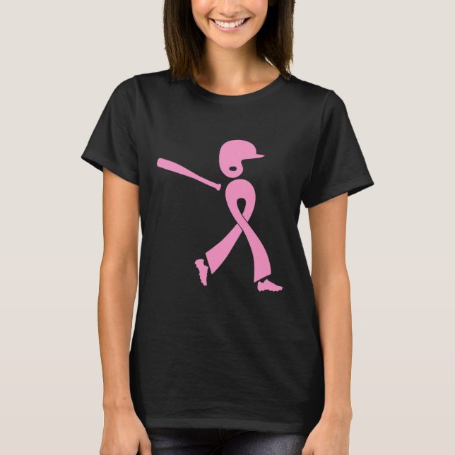 Strike Out Breast Cancer Awareness Pink Ribbon Bas T-Shirt (Front)