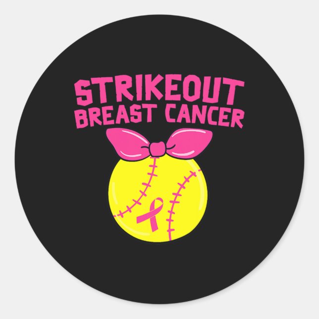 Strike Out Breast Cancer Awareness Softball Fighte Classic Round Sticker (Front)